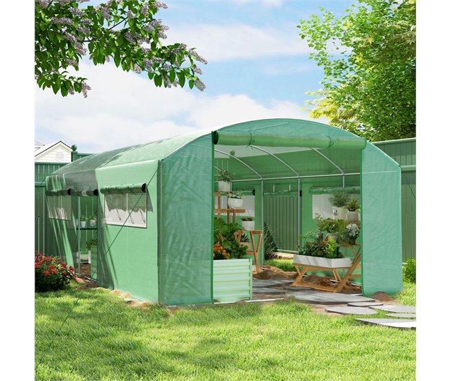 Invernadero de Túnel PE, Acero Galvanizado Outsunny Verde