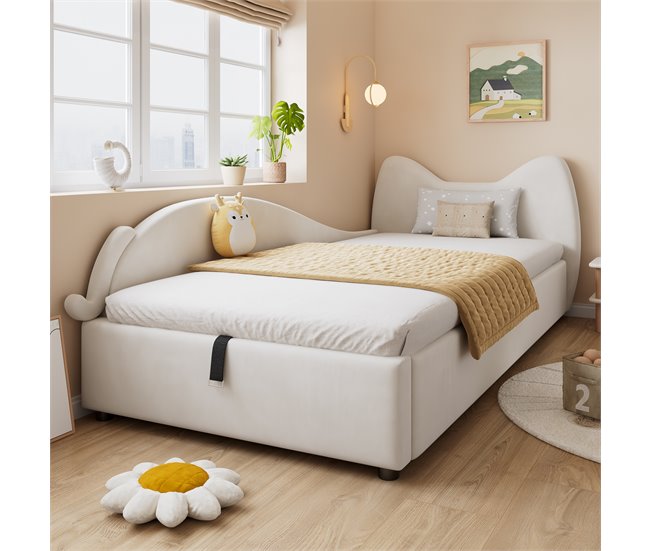 Cama con almacenaje de terciopelo Beige