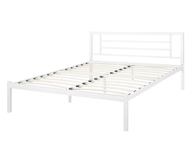 Beliani Cama con somier Metal CUSSET 147x209 Blanco