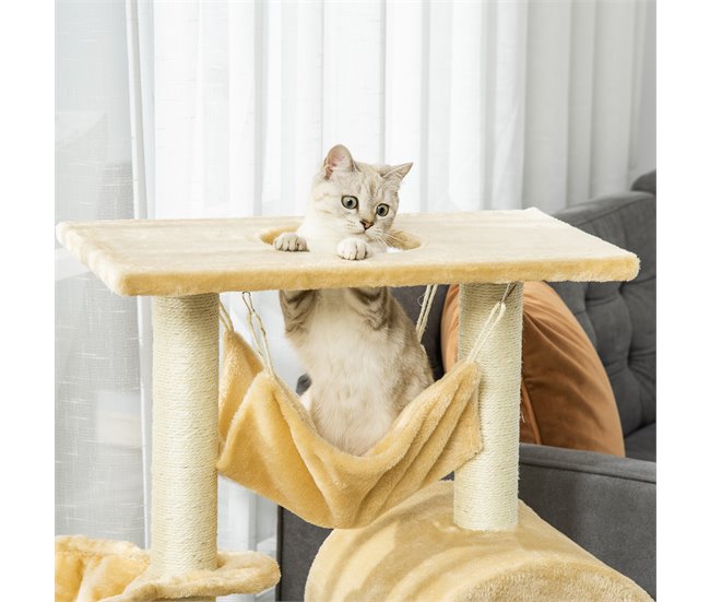 Árbol Rascador para Gatos Aglomerado de Madera, Felpa, Sisal Beige