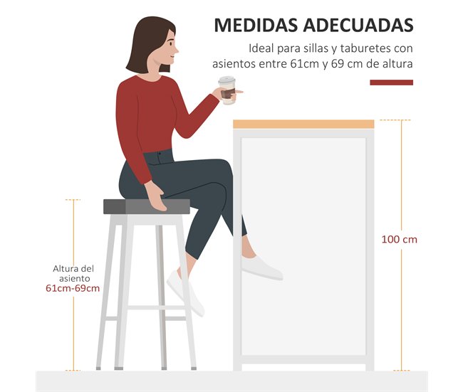 Mesa de Bar Tablero de MDF, Metal HOMCOM, hogar - cocina 115x55 Blanco
