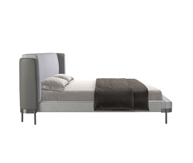 Cama matrimonio tapizada en tela Gris Claro