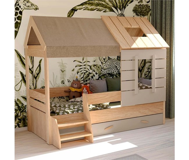 Cama infantil casita + cajón Gris