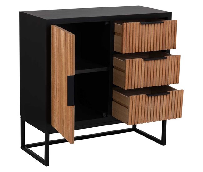 Aparador de 1 puerta y 3 cajones de madera y metal Marron