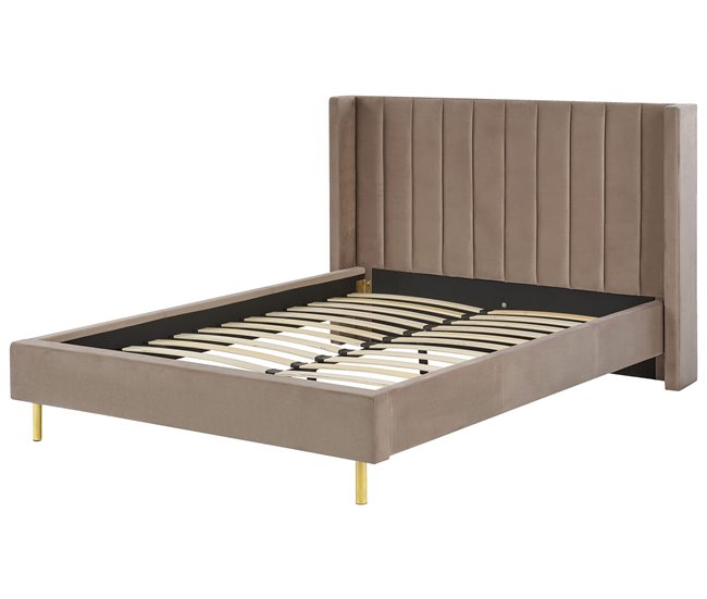 Beliani Cama con somier Terciopelo VILLETTE 165x222 Azul Marino