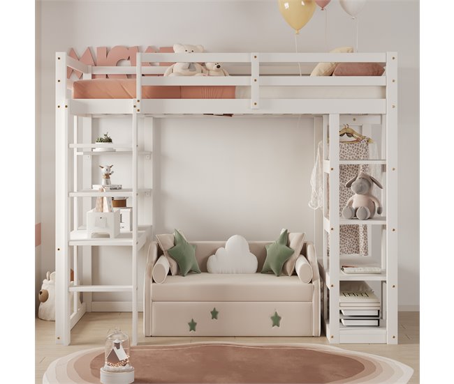 Cama alta para niños 98x205 Blanco