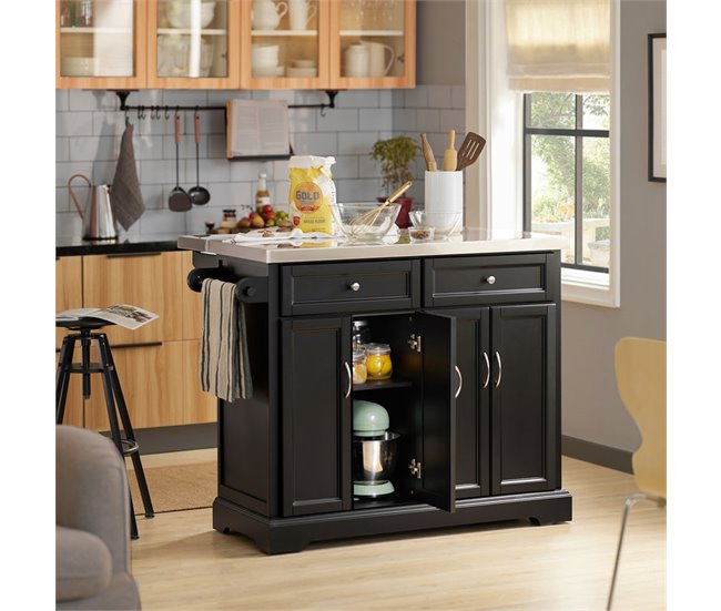 Isla de Cocina con Tablero Extensible FKW71-SCH SoBuy 115 Negro