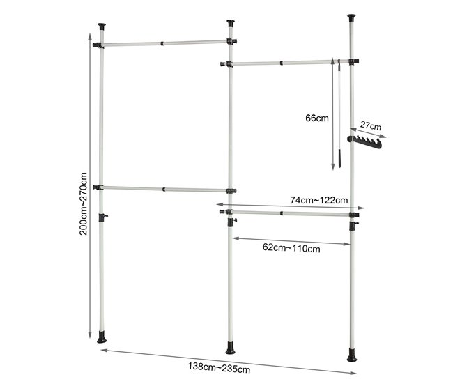 Perchero de Ropa Telescópico con 4 Barras KLS03 SoBuy Blanco
