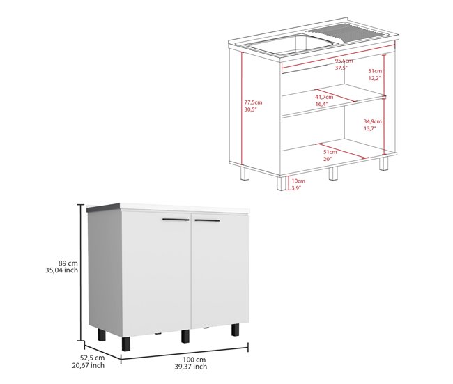 Fregadero de Cocina Nápoles, con 2 puertas Blanco