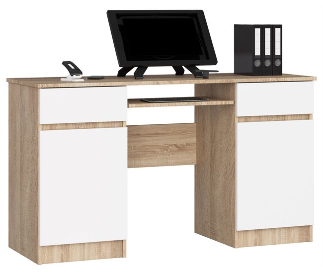Escritorio A5 AKORD 2 cajones 5 estantes color Roble Sonoma 135x50 Blanco/ Madera