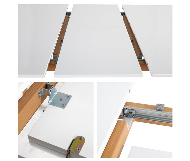 Mesa extensible Helga 120, 6 sillas Nora Blanco