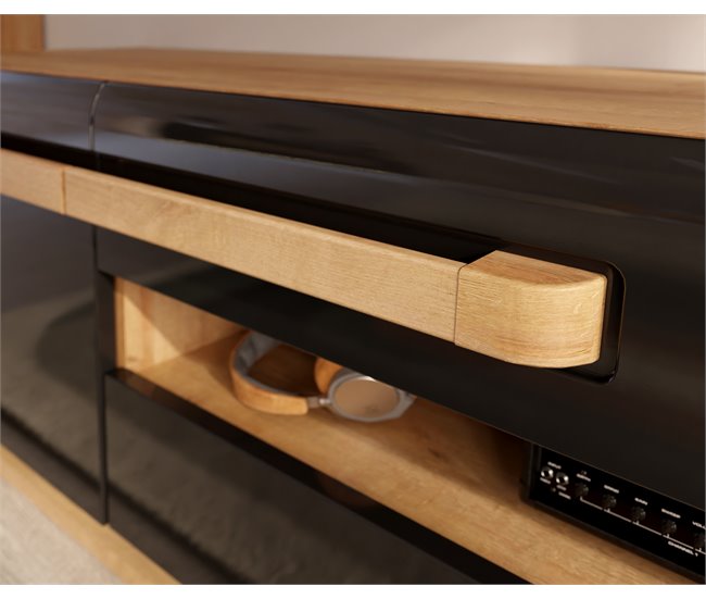 Aparador 1 cajón 3 puertas MONTREAL Negro/ Madera