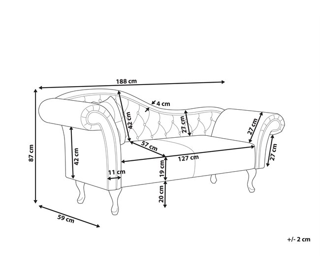 Beliani Chaise longue izquierdo Terciopelo LATTES Azul/ Verde