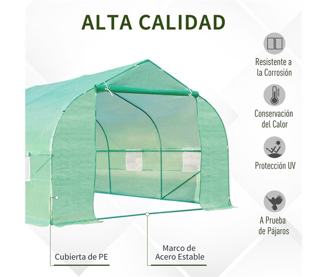 Invernadero de Jardín Acero, PE Outsunny Verde