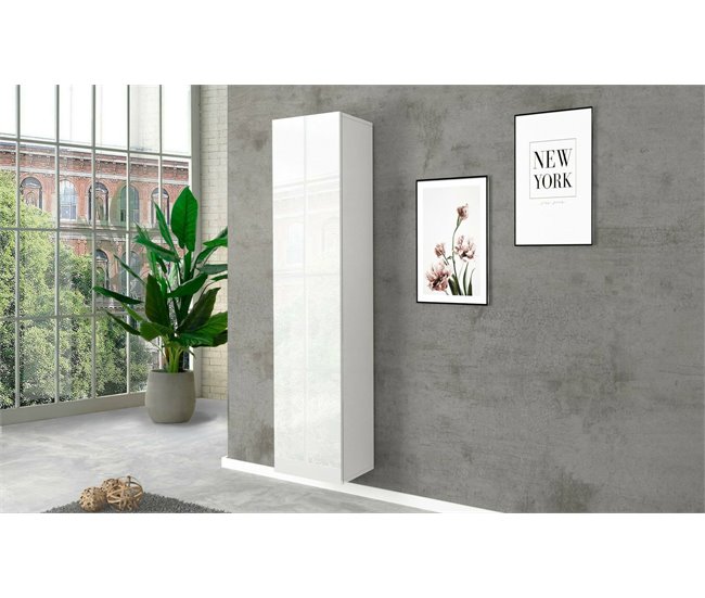 Armario multiusos 1 puerta efecto madera Blanco Brillo