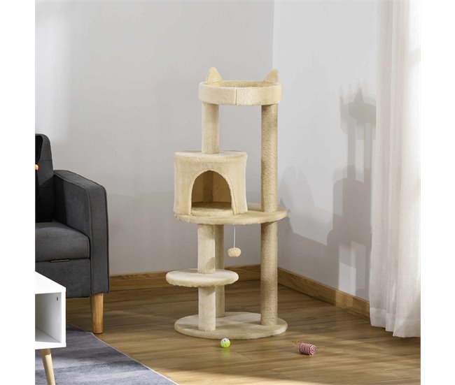 Árbol para Gatos Aglomerado de Madera, Felpa, Sisal PawHut Crema