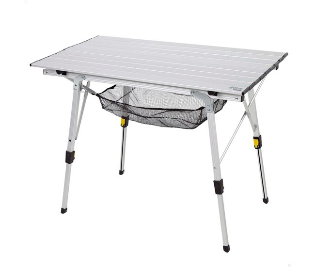 Aktive Mesa plegable camping aluminio antideslizante y desmontable altura ajustable c/red auxiliar Gris