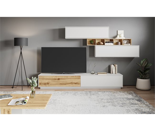Compacto tv SOLANO 297cm Blanco/ Madera