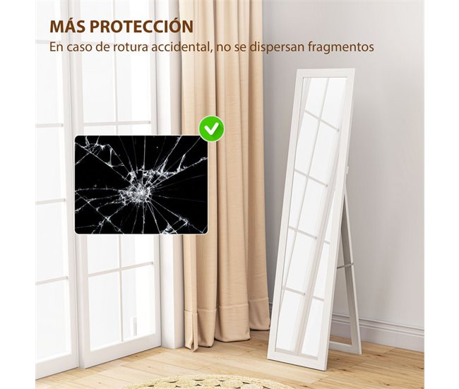 Espejo Cuerpo Entero MDF, Vidrio Templado HOMCOM Blanco