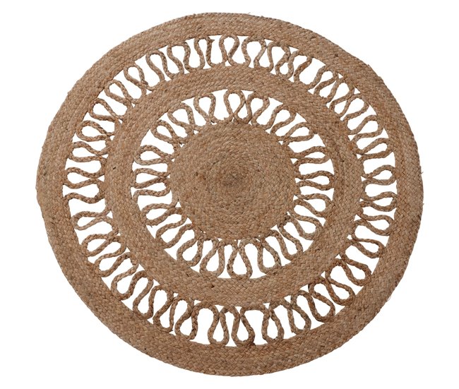 Alfombra redonda de yute trenzado - Diseño calado de 2 líneas Natural