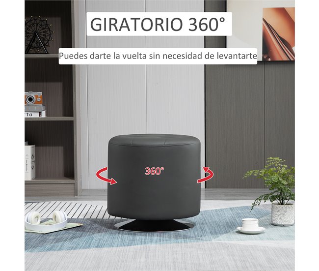 Reposapiés Otomano Giratorio PU, Espuma, Metal Galvanizado HOMCOM Gris