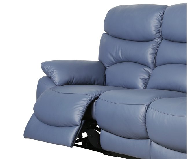 Sofá relax eléctrico 3 plazas de piel ESPRIT Azul