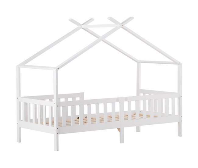 Cama cabaña infantil de madera maciza Blanco