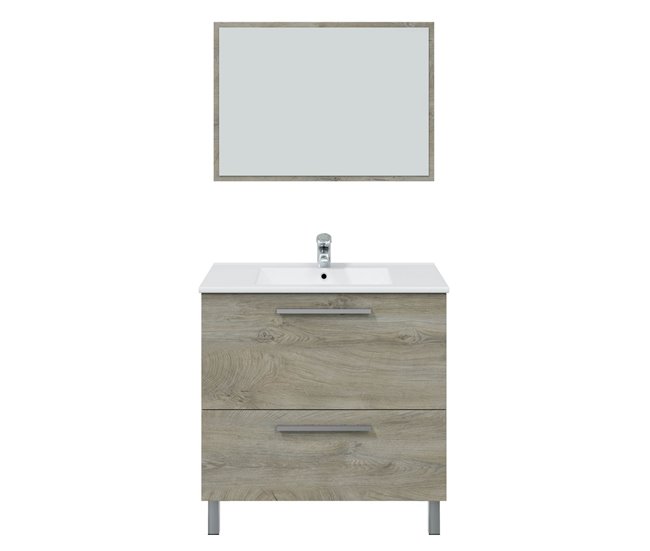 Mueble baño Luis 1 cajón 1 puerta, espejo y lavabo, Alaska Madera