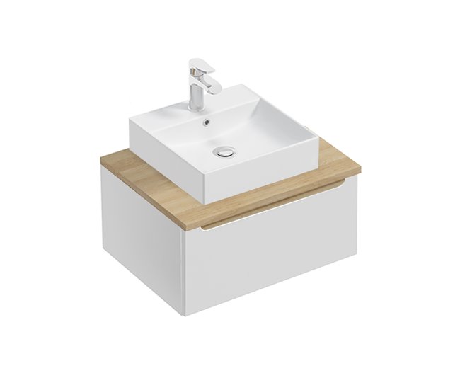 Conjunto de muebles con lavabo individual 1 cajón y columna Livia Blanco