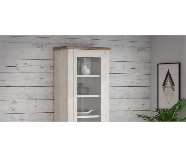 Vitrina alta 2 puertas y un cajón VERONA Blanco/ Madera