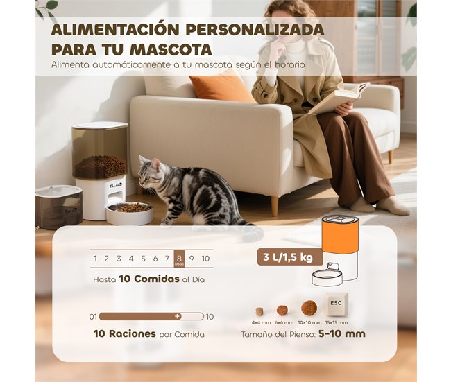 Conjunto Comedero Fuente ABS, Acero Inoxidable 201 PawHut Blanco