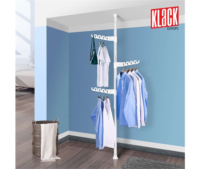 Tendedero perchero portátil vertical tubo extensible Klack® Blanco