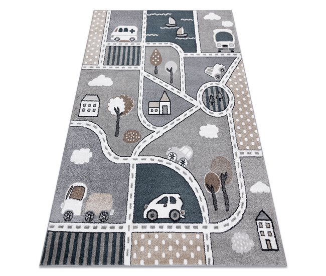 Alfombra FUN Strade para niños calle pueblo 280x370 Gris