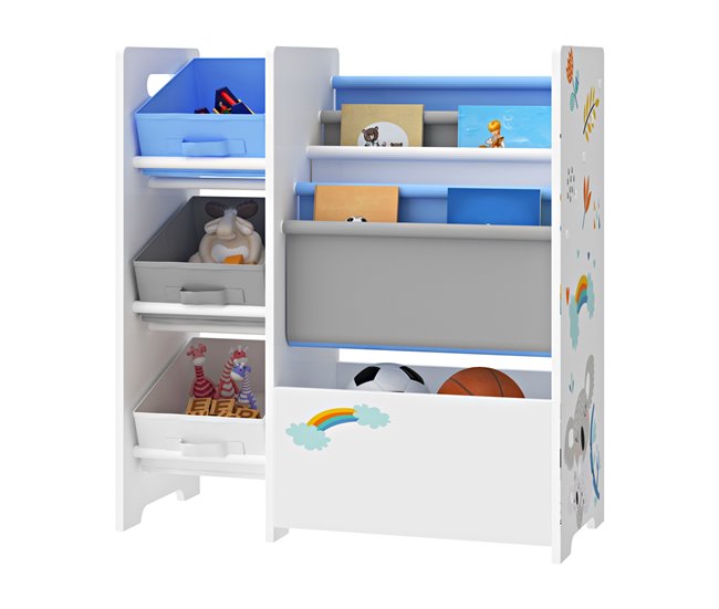 Estantería para niños Vimianzo motivo aglomerado/tela 65 Blanco/ Azul