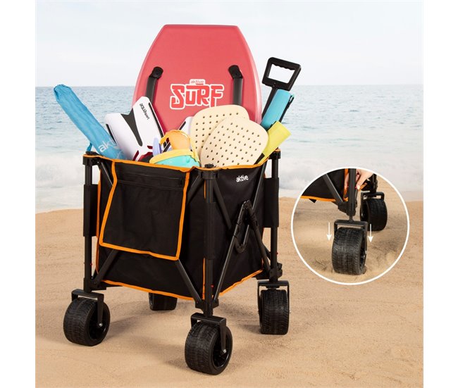 Aktive Carro playa plegable c/ruedas grandes 360º Negro