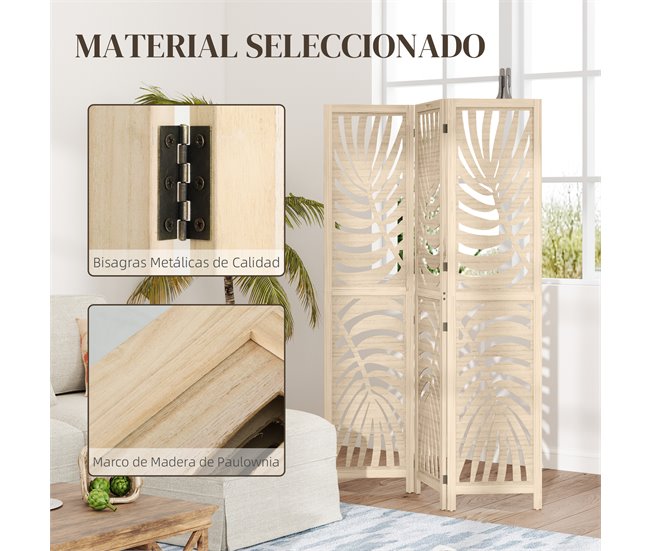 Biombo Madera de Paulownia HOMCOM, hogar - decoración Marron