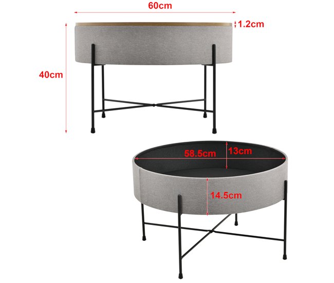 Mesa de centro Tauranga con tablero extraíble aglomerado/metal Gris