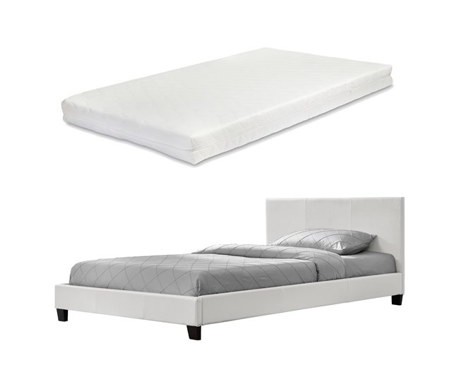 [Corium] Cama Albacete cuero sintético moderna - con colchón 149x210 Blanco