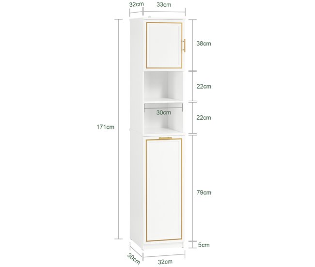 Armario Alto de Baño con 1 Puerta y 1 cesto BZR87-W SoBuy Blanco