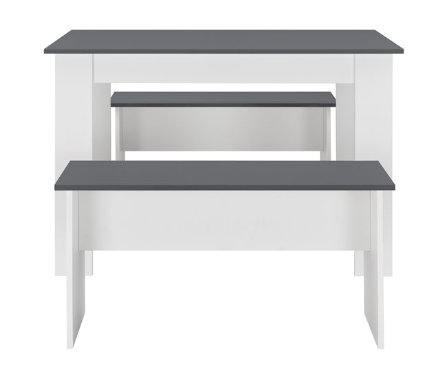 Conjunto de mesa de comedor + 2 bancos Hokksund aglomerado 110x70 Blanco