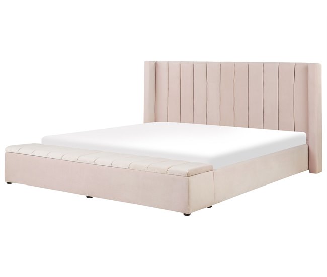 Beliani Cama con banco de almacenaje Terciopelo NOYERS 210x247 Gris