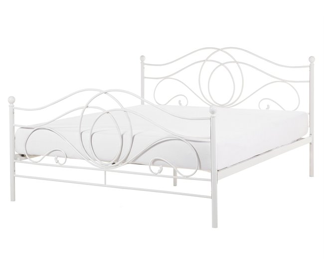 Beliani Cama con somier Metal LYRA 162x209 Blanco