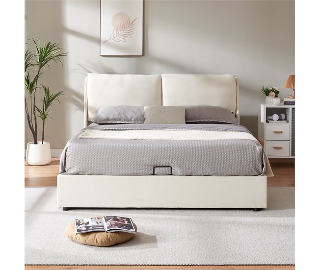 Cama matrimonio Lunner somier abatible 204x166 Beige