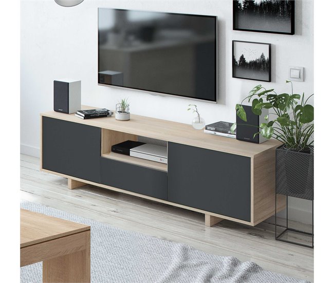 Mueble TV Zaida 3 Puertas Color Roble/Gris Gris