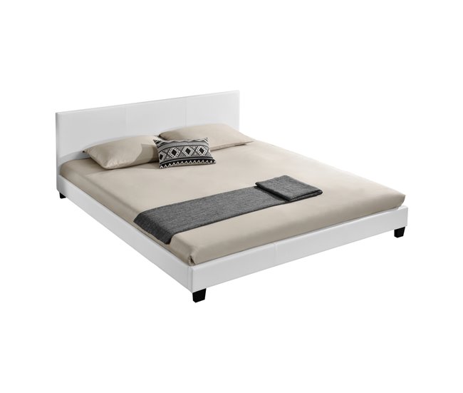 [Corium] Cama Albacete cuero sintético moderna - con colchón 169x210 Blanco