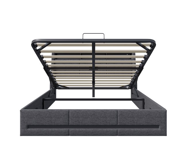 Cama baúl con somier, cama baúl conerto USB tipo C, iluminación LED 172x202 Gris