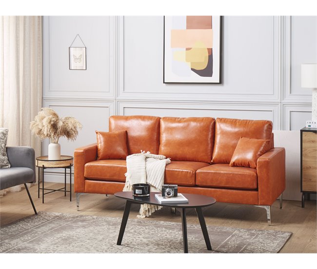 Beliani Sofá de 3 plazas Piel sintética GAVLE Dorado