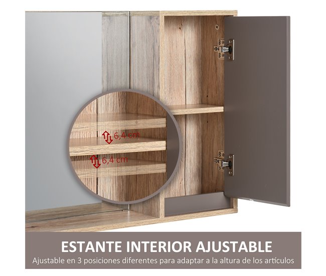 Armario de Baño con Espejo MDF, Melamina de Madera HOMCOM 57 Marron