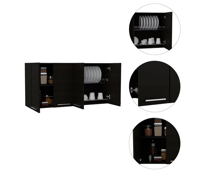 Mueble de pared para cocina Paris en melamina con 4 gabinetes Marron