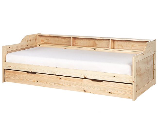 Beliani Cama con somier Madera de pino EDERN 105x204 Marron